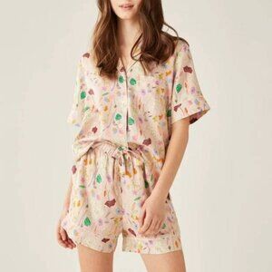 Love & Lore Beige Artsy Floral Fairy Printed Lenzing Tencel Pajama Set